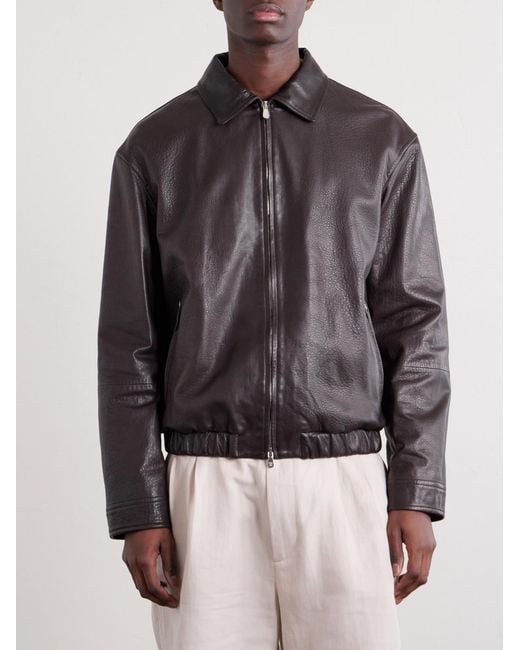 Brunello Cucinelli Black Leather Jacket for men