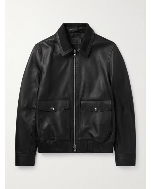 Mr P. Black Leather Blouson Jacket for men