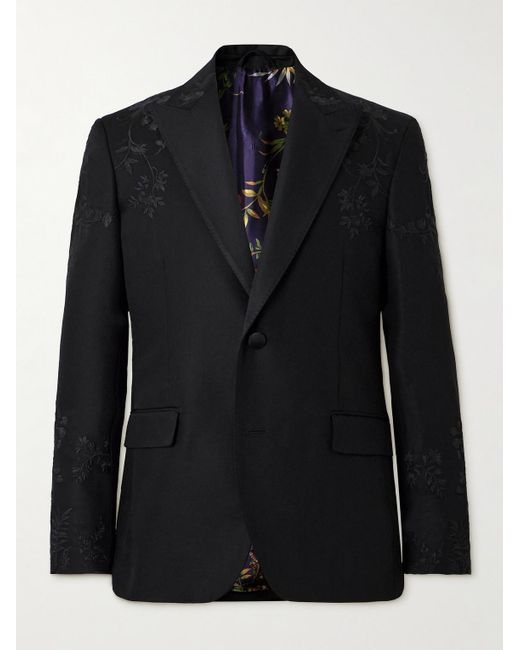 Etro Black Embellished Wool And Mohair-blend Tuxedo Jacket for men