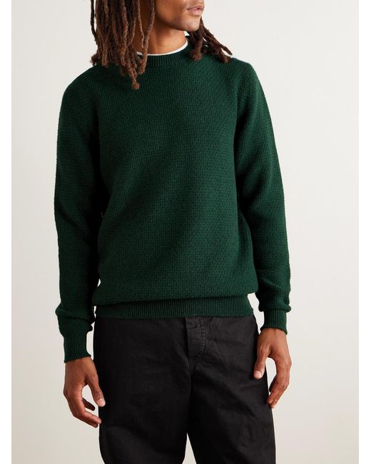 Caoladóir Basketweave Merino Wool And Cashmere-Blend Sweater di Inis Meáin in Green da Uomo