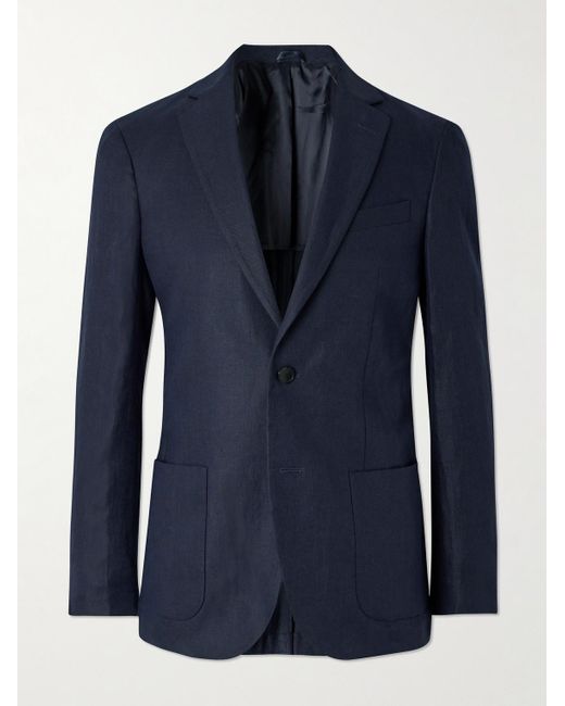 Mr P. Blue Unstructured Linen Suit Jacket for men