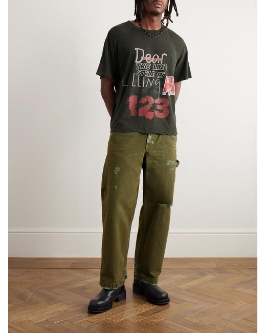 RRR123 Black Killing Me Distressed Logo-Print Cotton-Jersey T-Shirt for men