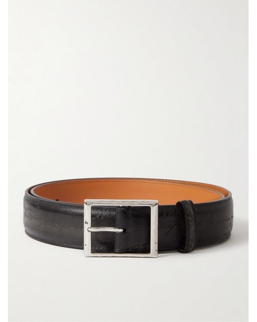 Berluti Black Scritto 3.5cm Leather Belt for men