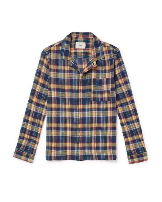 Folk Blue Patch Checked Cotton Shirt for men