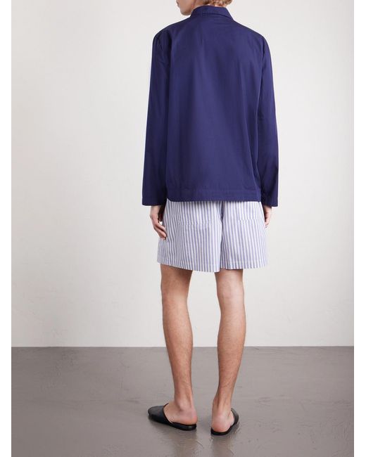 Tekla Blue Straight-leg Striped Organic Cotton-poplin Shorts for men