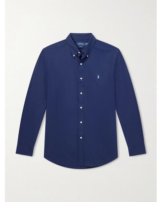 Polo Ralph Lauren Blue Logo-Embroidered Stretch-Cotton Poplin Shirt for men