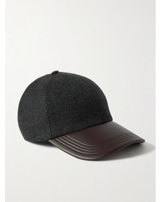 Berluti Black Logo-Embroidered Leather-Trimmed Wool Baseball Cap for men