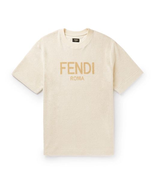Fendi Natural Logo-print Cotton-blend Terry T-shirt for men