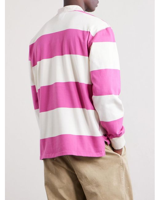 Drake's Pink Grandad-Collar Striped Cotton-Jersey Half-Placket Shirt for men