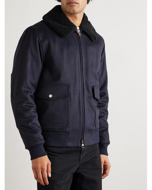 Private White V.c. Blue The Flight Jacket 3.0 Shearling-Trimmed Wool Bomber Jacket for men