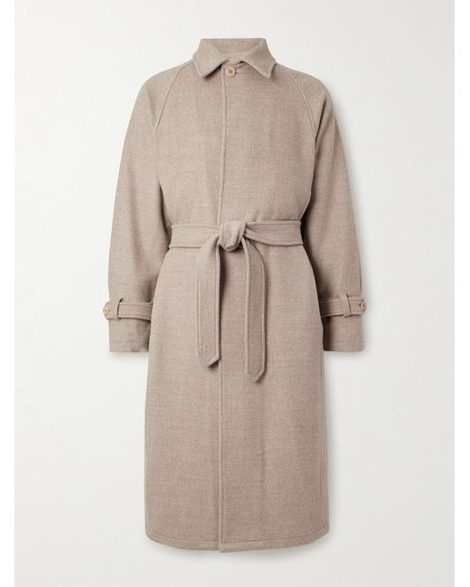 STÒFFA Natural Belted Herringbone Wool Coat for men
