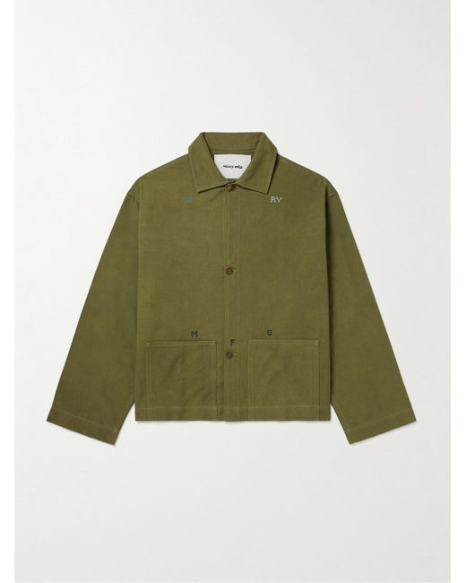 STORY mfg. Green Embroidered Organic Cotton-canvas Overshirt for men