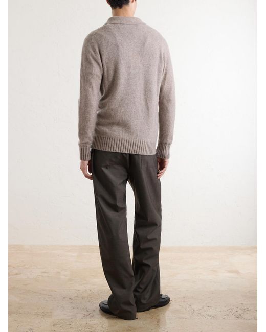 Piacenza 1733 Gray Cashmere And Silk-Blend Polo Sweater for men
