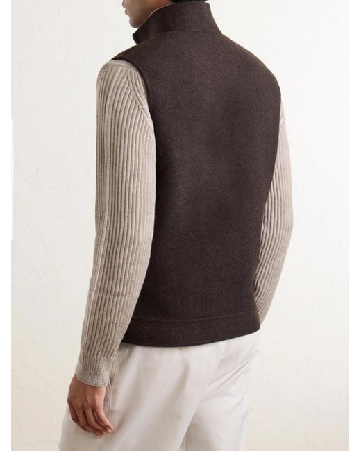 Eleventy Brown Brushed-Wool Zip-Up Gilet for men