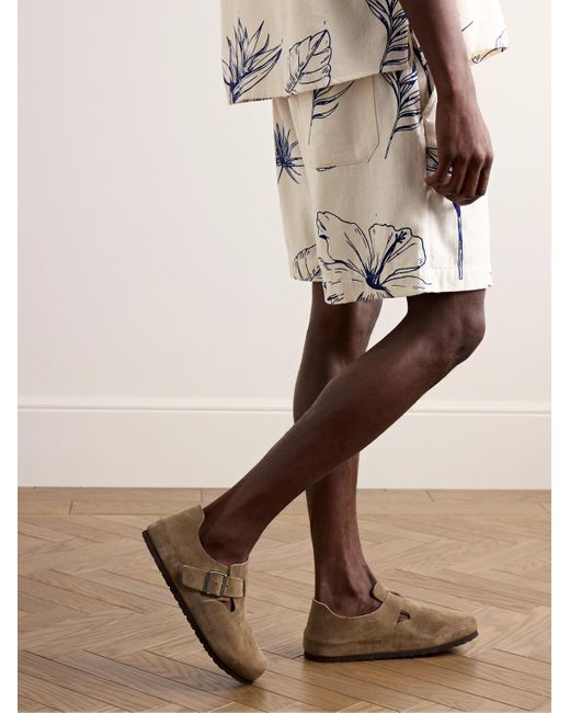 Shorts a gamba dritta in misto cotone fiammato e seta stampato con coulisse Botanic di The Elder Statesman in Natural da Uomo