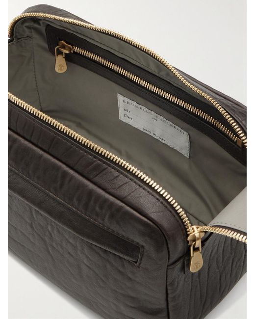 Brunello Cucinelli Black Textured-Leather Wash Bag for men