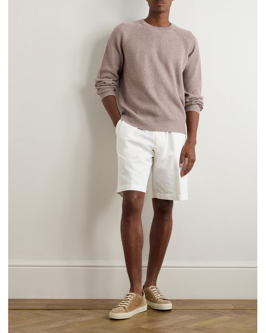 Brunello Cucinelli Natural Ribbed Cashmere Sweater for men