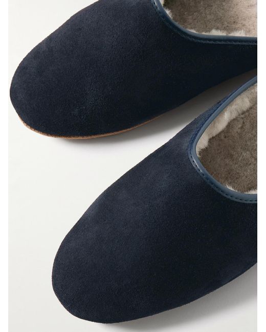 Derek Rose Blue Shearling-Lined Suede Slippers for men