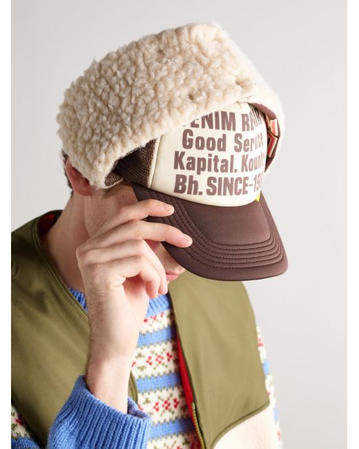Kapital Natural Denim Repair Service Fleece-Trimmed Printed Canvas And Mesh Trucker Cap for men