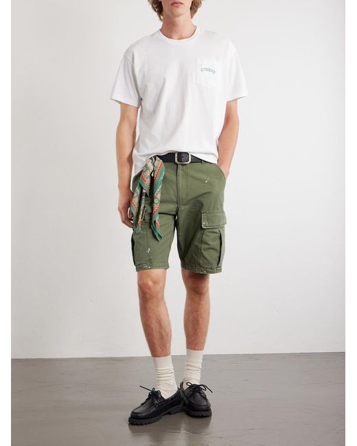 CHERRY LA Green Camouflage Paint-Splattered Cargo Straight-Leg Shorts for men