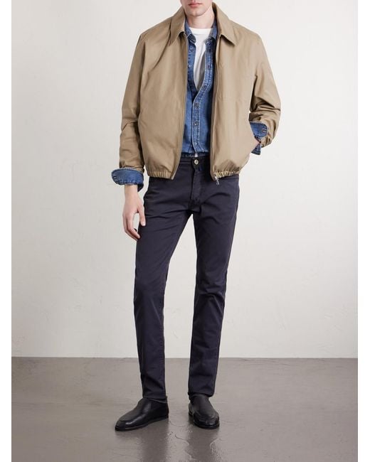 Slowear Blue Slim-Fit Stretch Cotton-Blend Gabardine Trousers for men