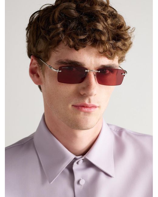 Gucci Pink Rimless Rectangular-Frame-Tone Sunglasses for men