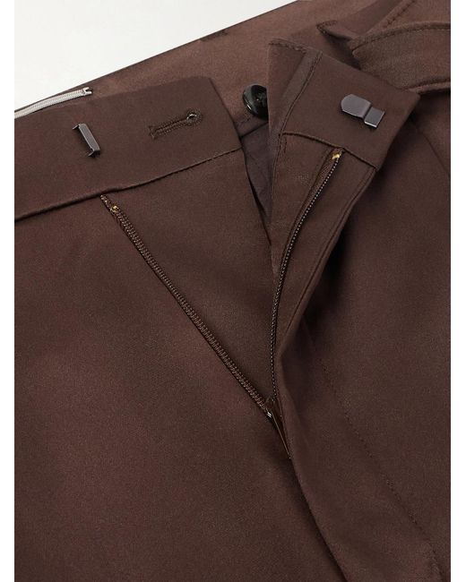 Saint Laurent Brown Tapered Belted Silk-satin Trousers for men