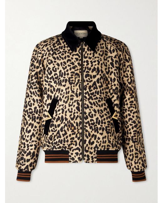 Valentino Garavani Black Leopard-Print Wool-Twill Bomber Jacket for men