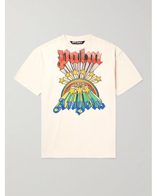 Palm Angels White Rainbow-graphic Crew-neck T-shirt for men