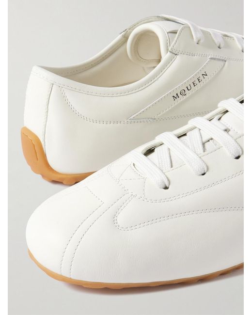 McQueen White Logo-Print Leather Sneakers for men