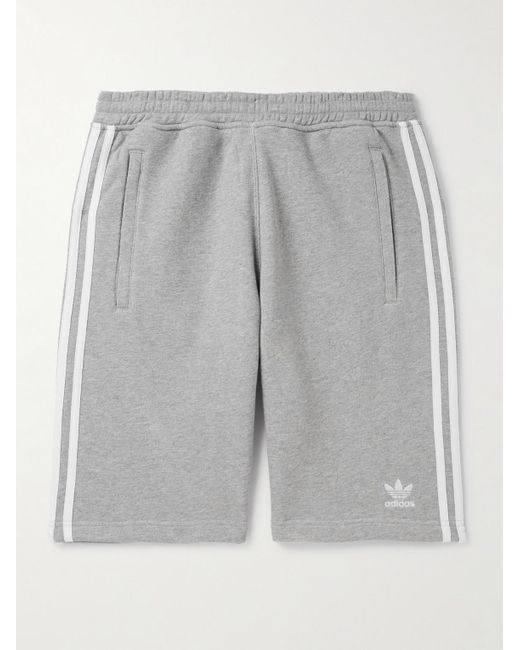 Adidas Originals Gray Adicolor Straight-leg Logo-embroidered Striped Cotton-jersey Shorts for men