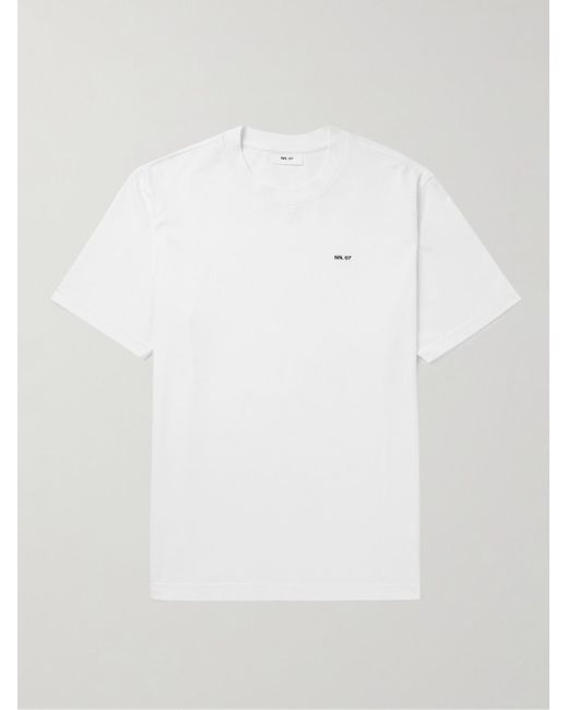 NN07 White Adam 3209 Logo-Embroidered Pima Cotton-Jersey T-Shirt for men