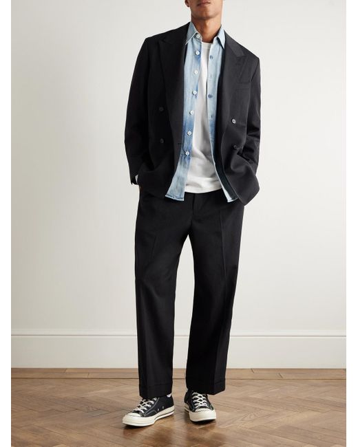 A.PRESSE Black Straight-Leg Wool-Twill Trousers for men