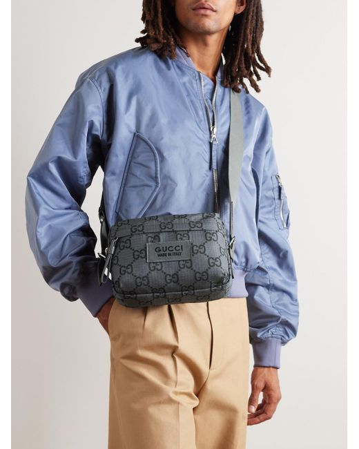 Gucci Gray Leather-trimmed Logo-appliquéd Monogrammed Ripstop Messenger Bag for men