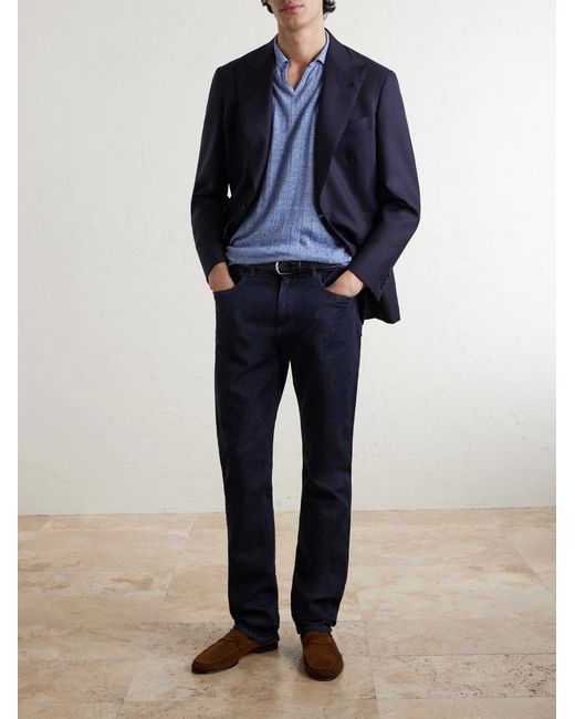 Boglioli Blue Ribbed Linen And Cotton-Blend Polo Shirt for men