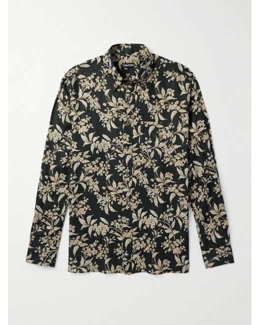 Tom Ford Green Botanical Print Lyocell Button-Down Shirt for men
