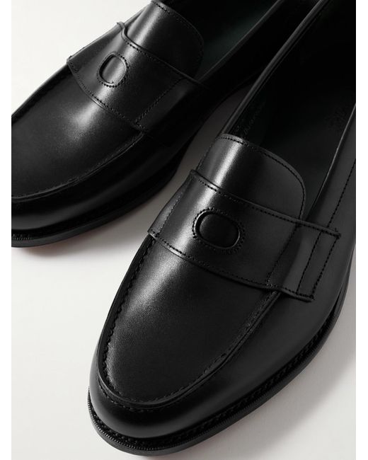 Drake's Black Charles Leather Penny Loafers for men