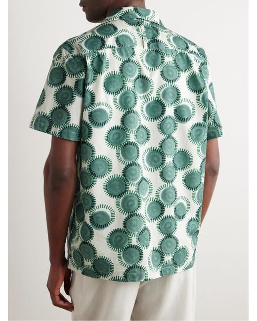 Camicia in popeline di cotone stampato con colletto aperto di Mr P. in Green da Uomo