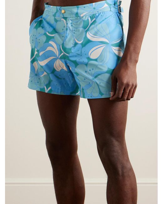Shorts da mare corti slim-fit con stampa floreale di Tom Ford in Blue da Uomo