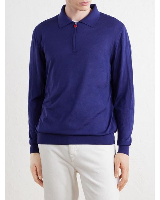 Kiton Wool Half-Zip Sweater in Blue für Herren