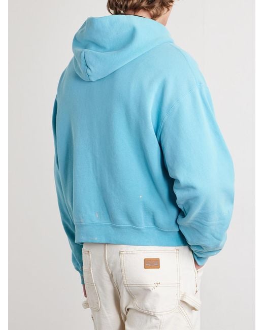 CHERRY LA Blue Logo-Embroidered Paint-Splattered Cotton-Jersey Zip-Up Hoodie for men