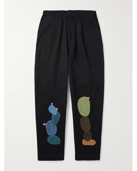 Kapital Nime weit geschnittene Hose aus Baumwoll-Twill mit Applikationen in Black für Herren