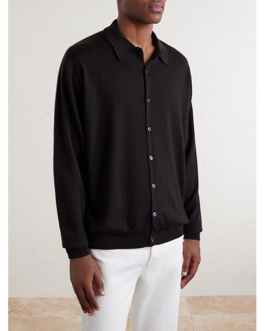 John Smedley Black Tibor Merino Wool Cardigan for men