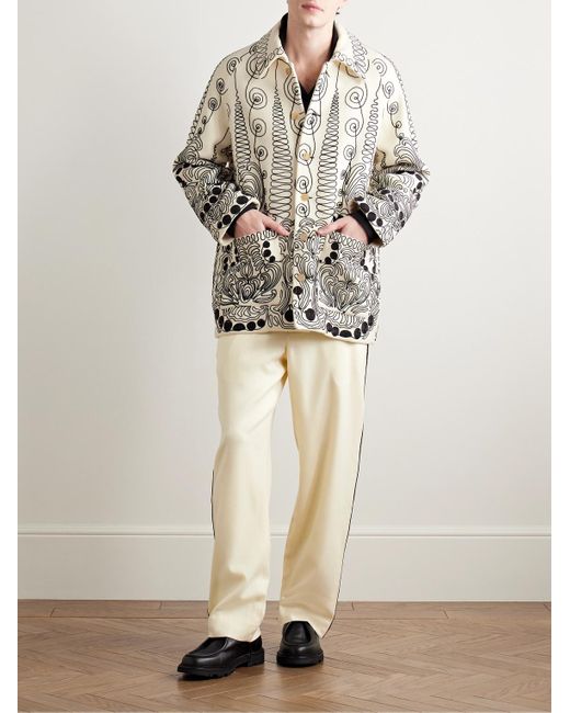 Bode White Embroidered Merino Wool Jacket for men
