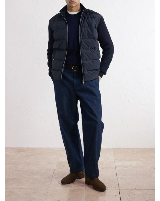 Herno Blue Waffle-knit Wool-trimmed Quilted Shell Down Jacket for men