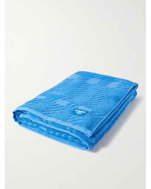 Burberry Blue Logo-appliquéd Organic Cotton-terry Jacquard Beach Towel for men