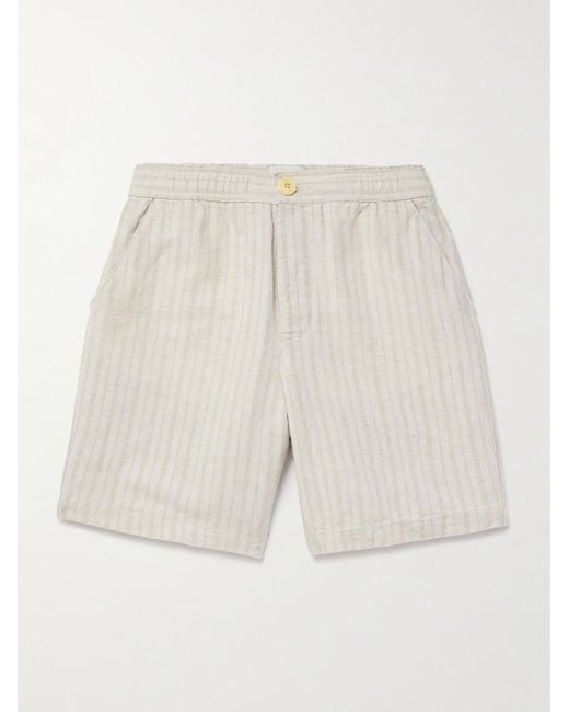 Oliver Spencer White Osborne Straight-Leg Striped Linen And Cotton-Blend Shorts for men