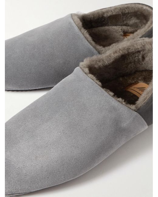 Mr P. Gray Babouche Shearling-Lined Suede Slippers for men