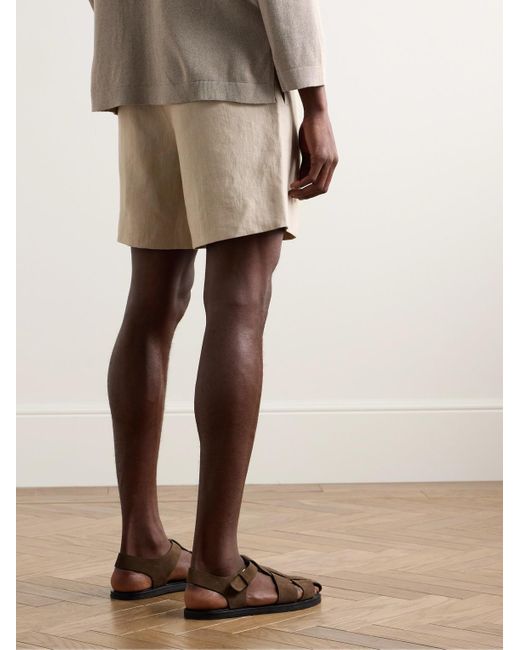 Shorts a gamba larga in lino con pinces e cintura di STÒFFA in Natural da Uomo