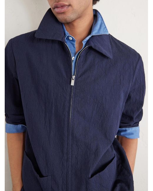 Barena Blue Crinkled Cotton-blend Overshirt for men